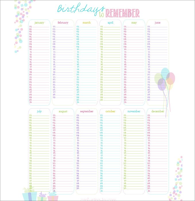 12 month birthday calendar free printable 20