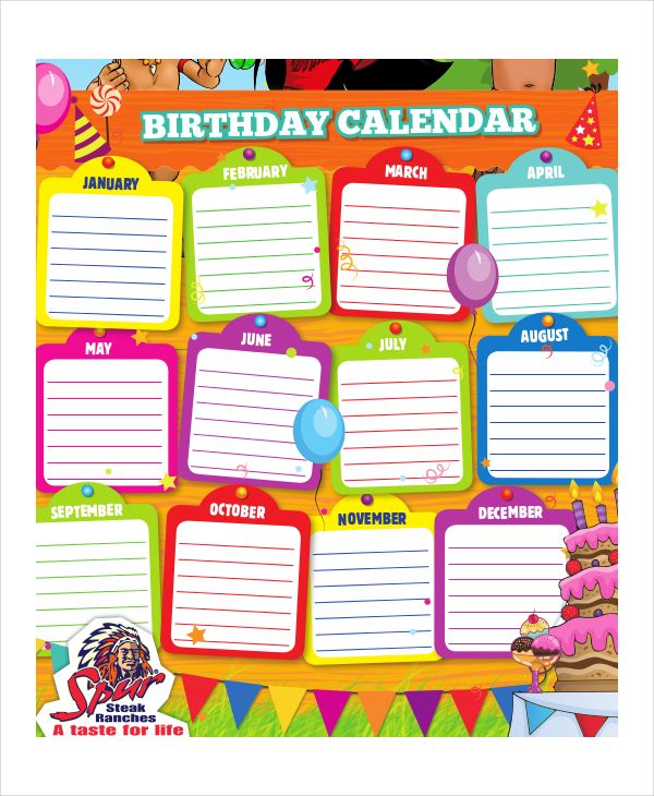 12 month birthday calendar free printable 55