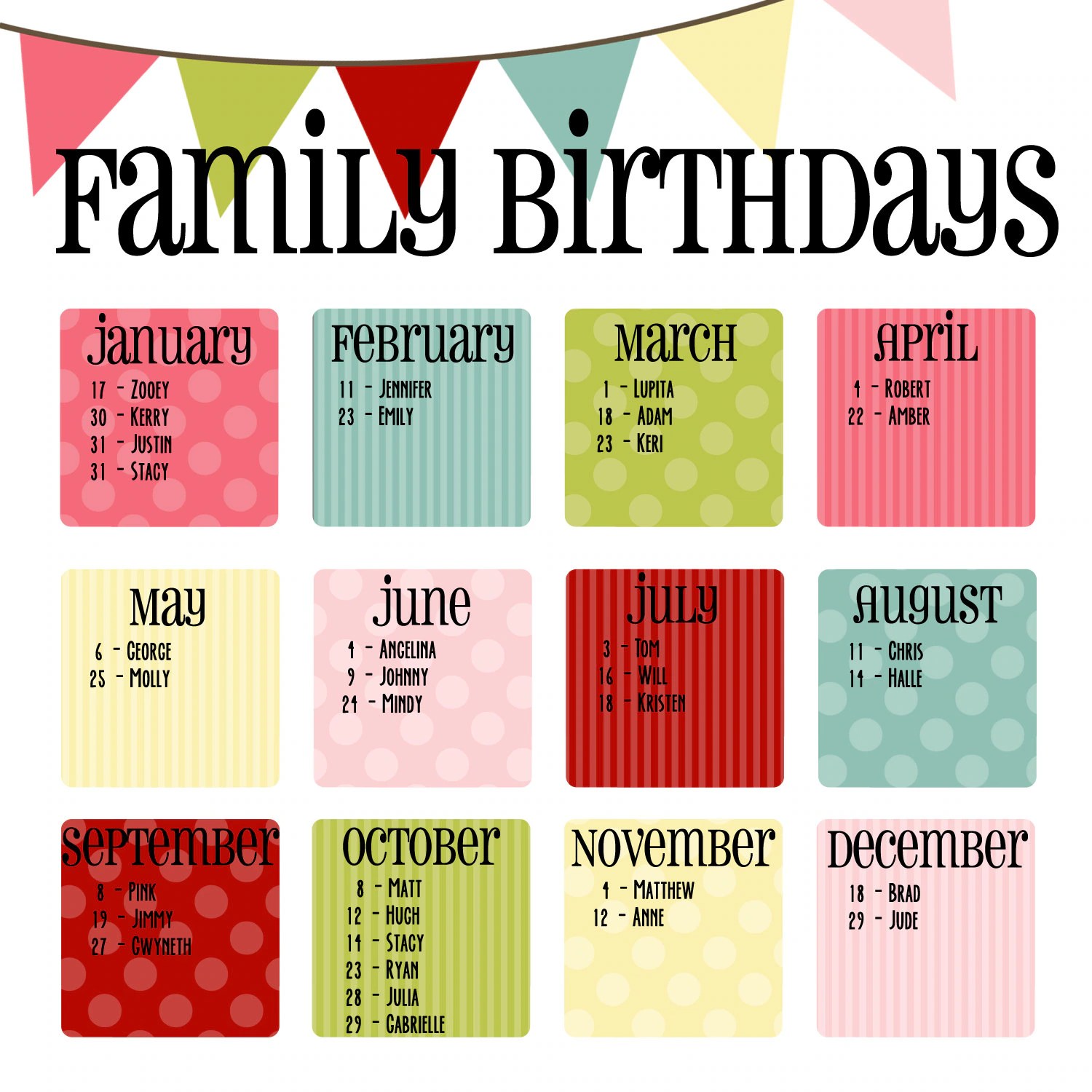 12 month birthday calendar free printable 64