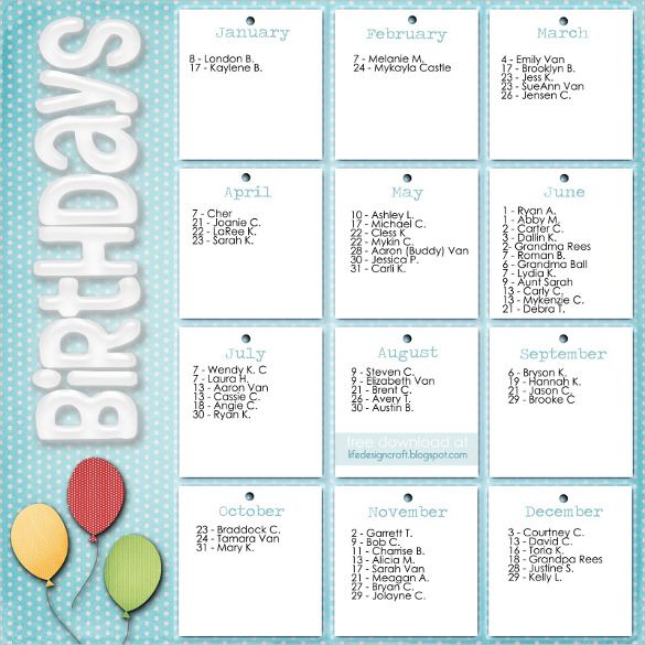 12 month birthday calendar free printable 8