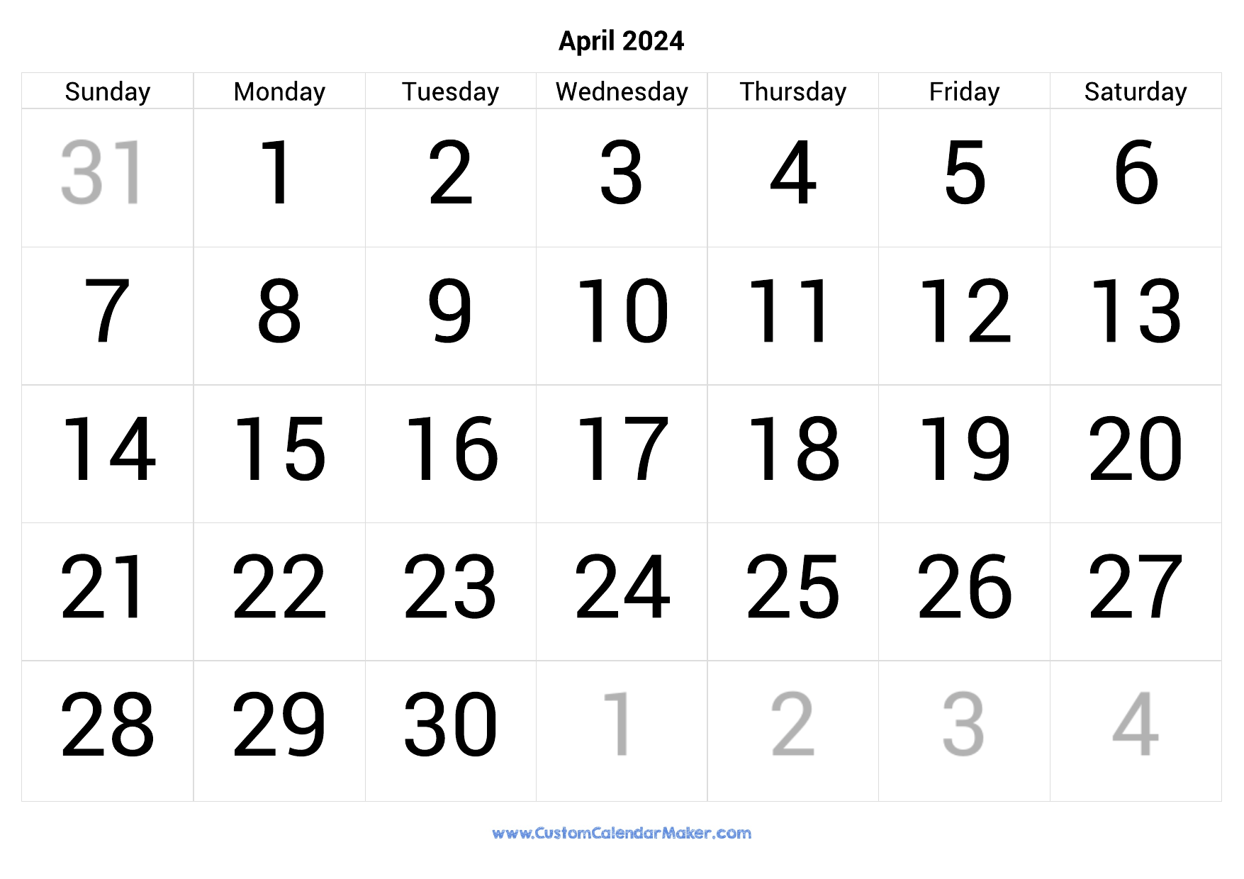 large printable numbers for calendar 2024 16