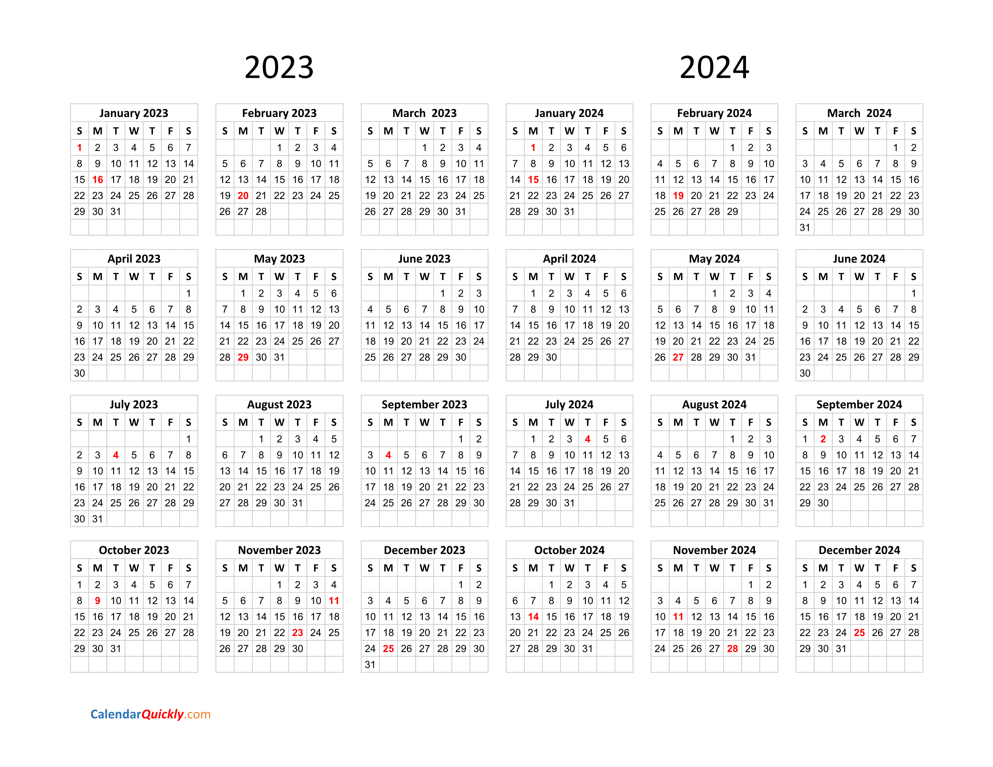 multiple year printable calendar 2024 13