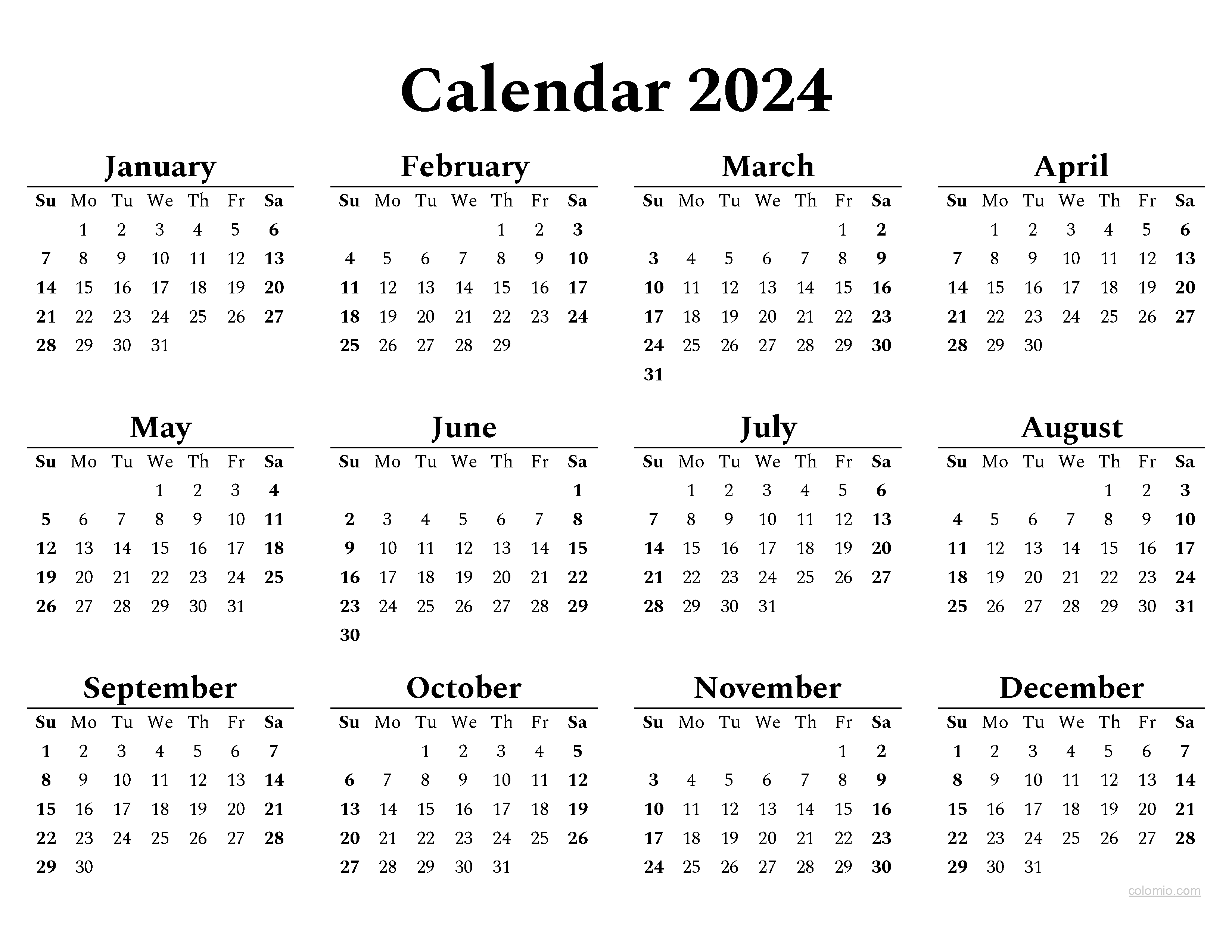 multiple year printable calendar 2024 52