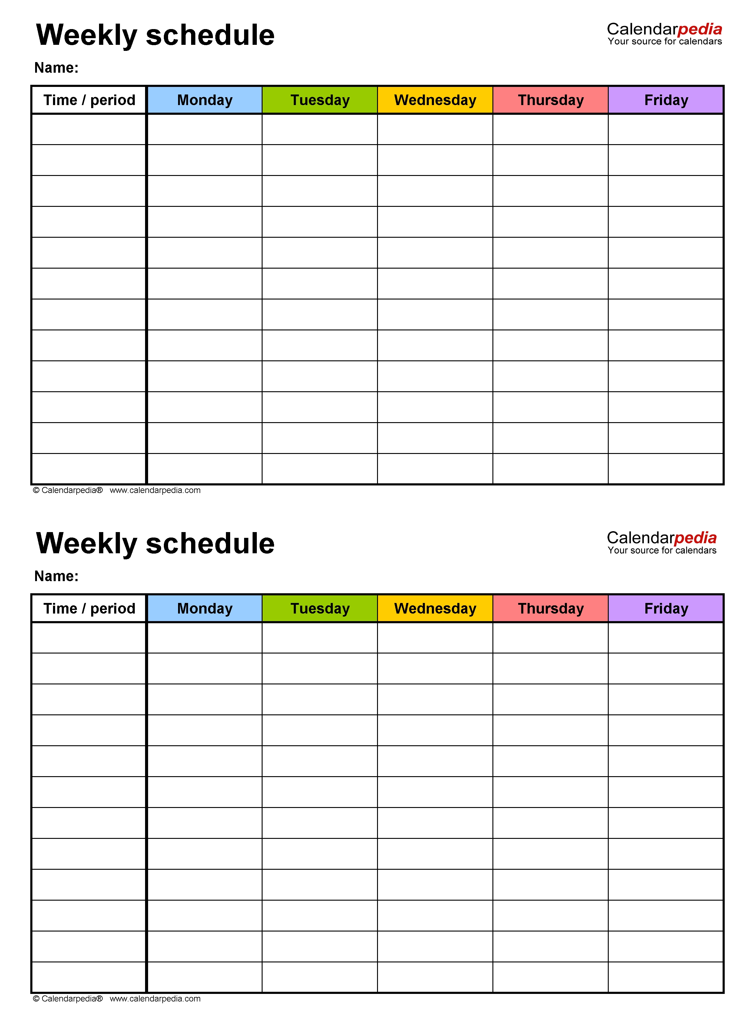 work planner monday to friday 10