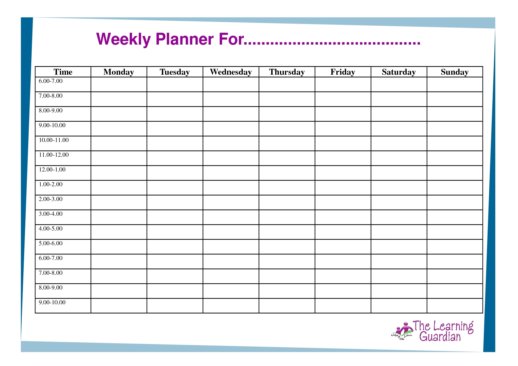 work planner monday to friday 14