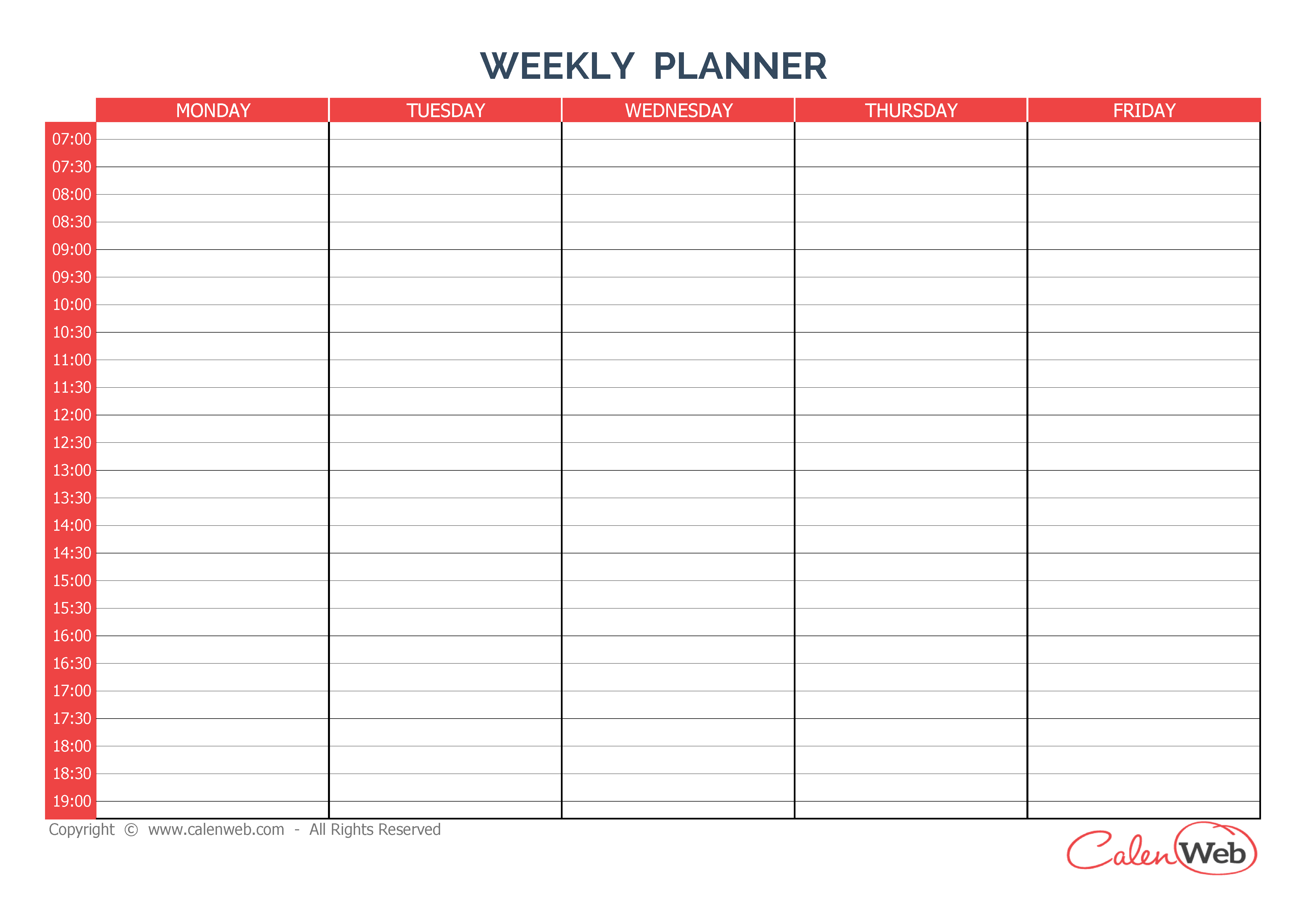 work planner monday to friday 18