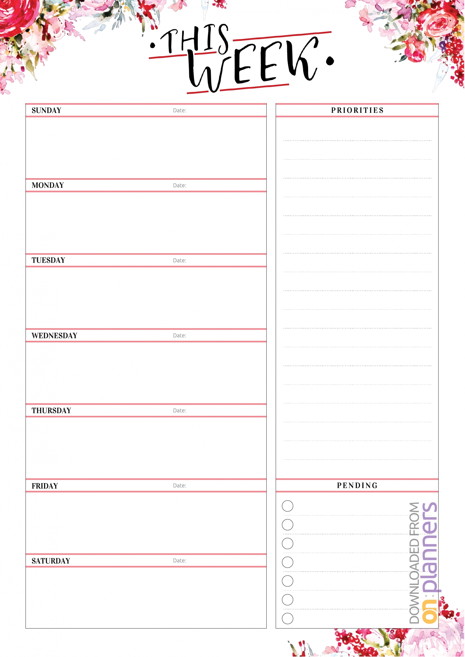 work planner monday to friday 19
