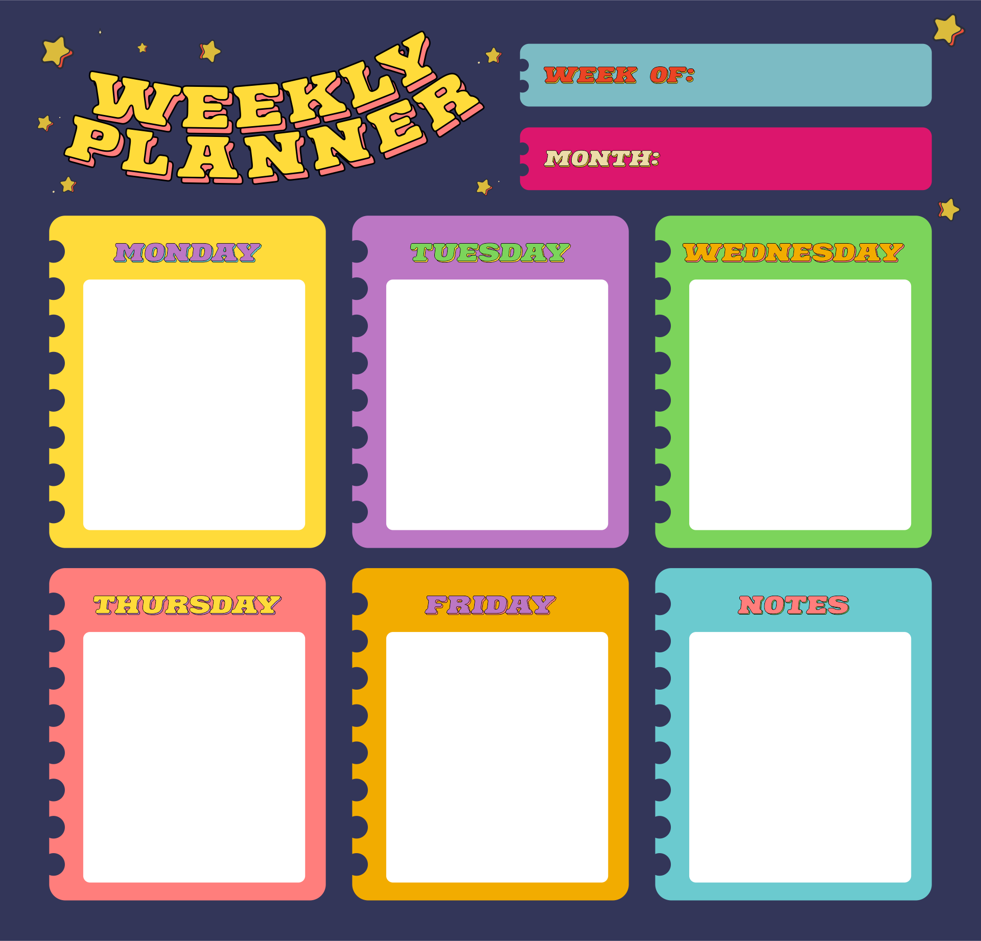 work planner monday to friday 2