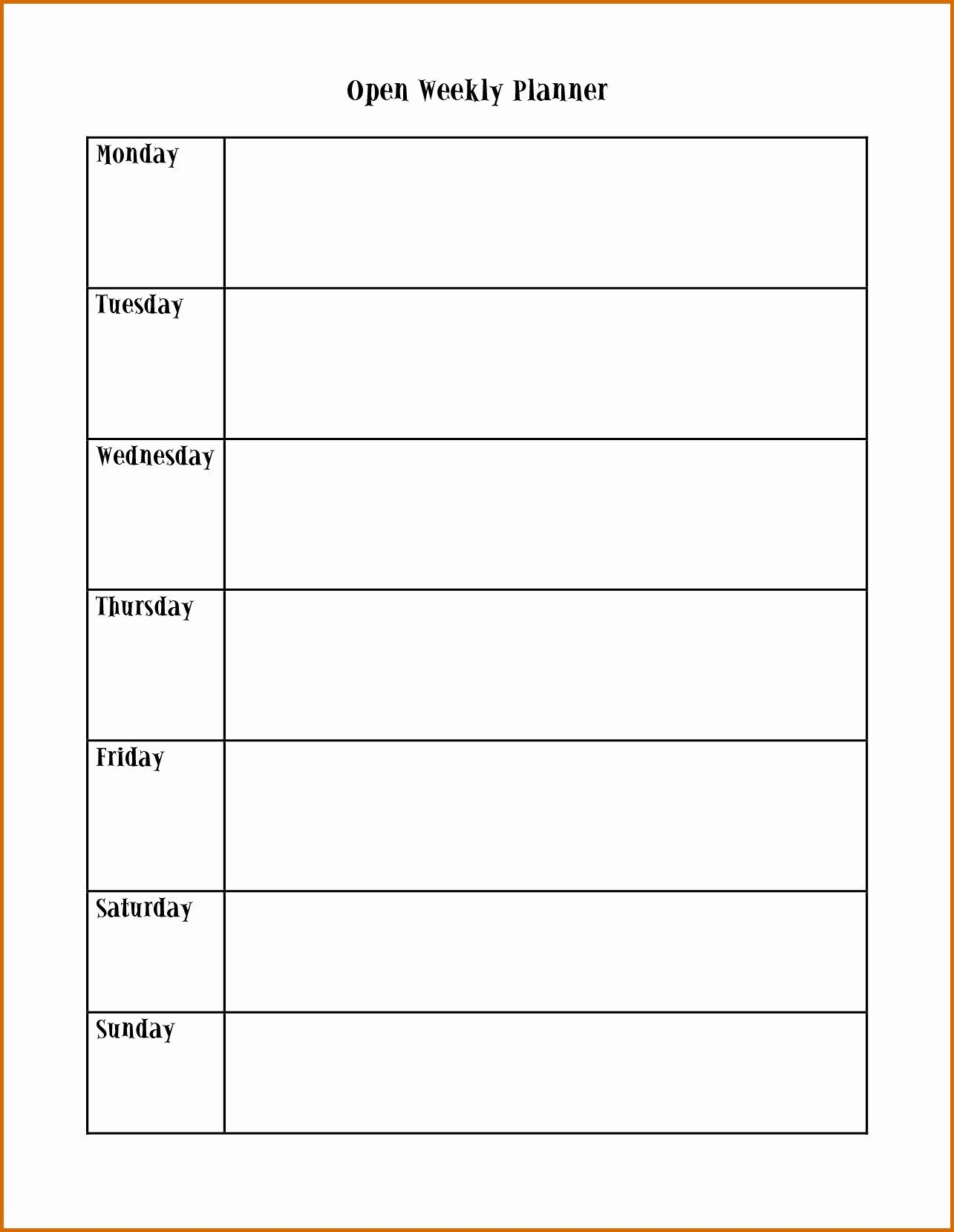 work planner monday to friday 21