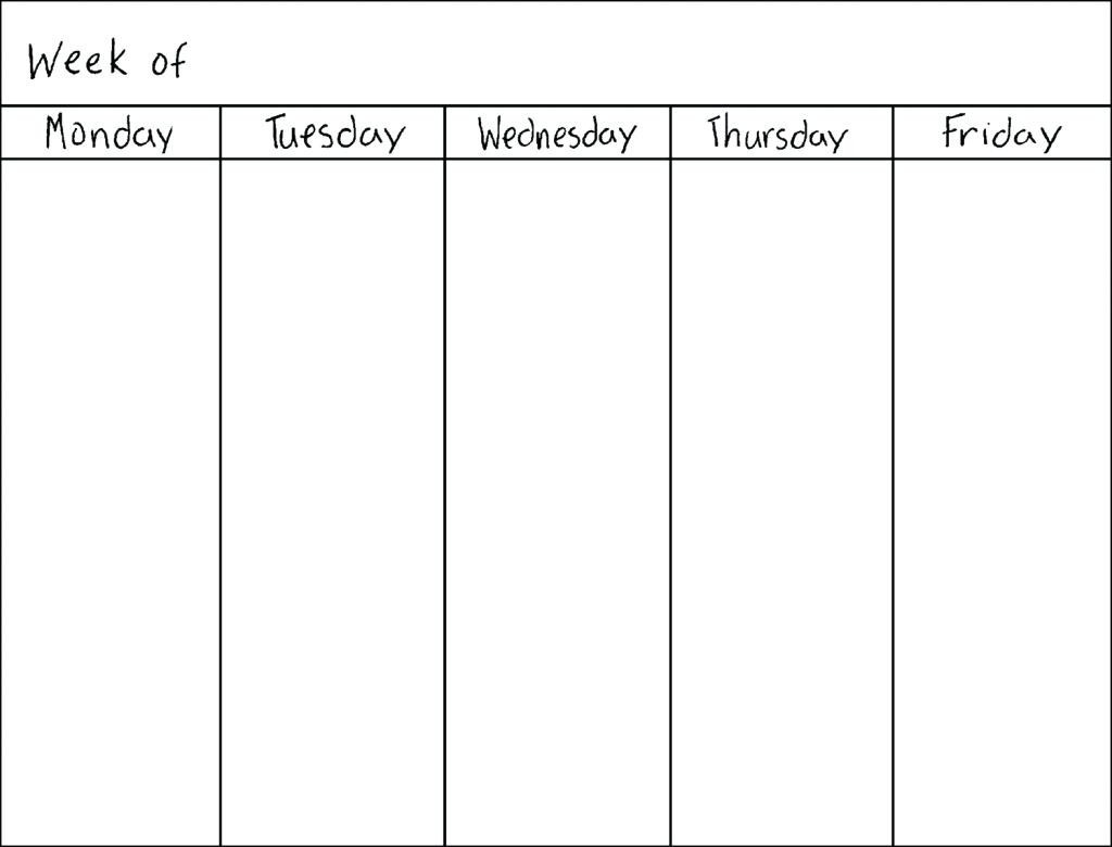 work planner monday to friday 22