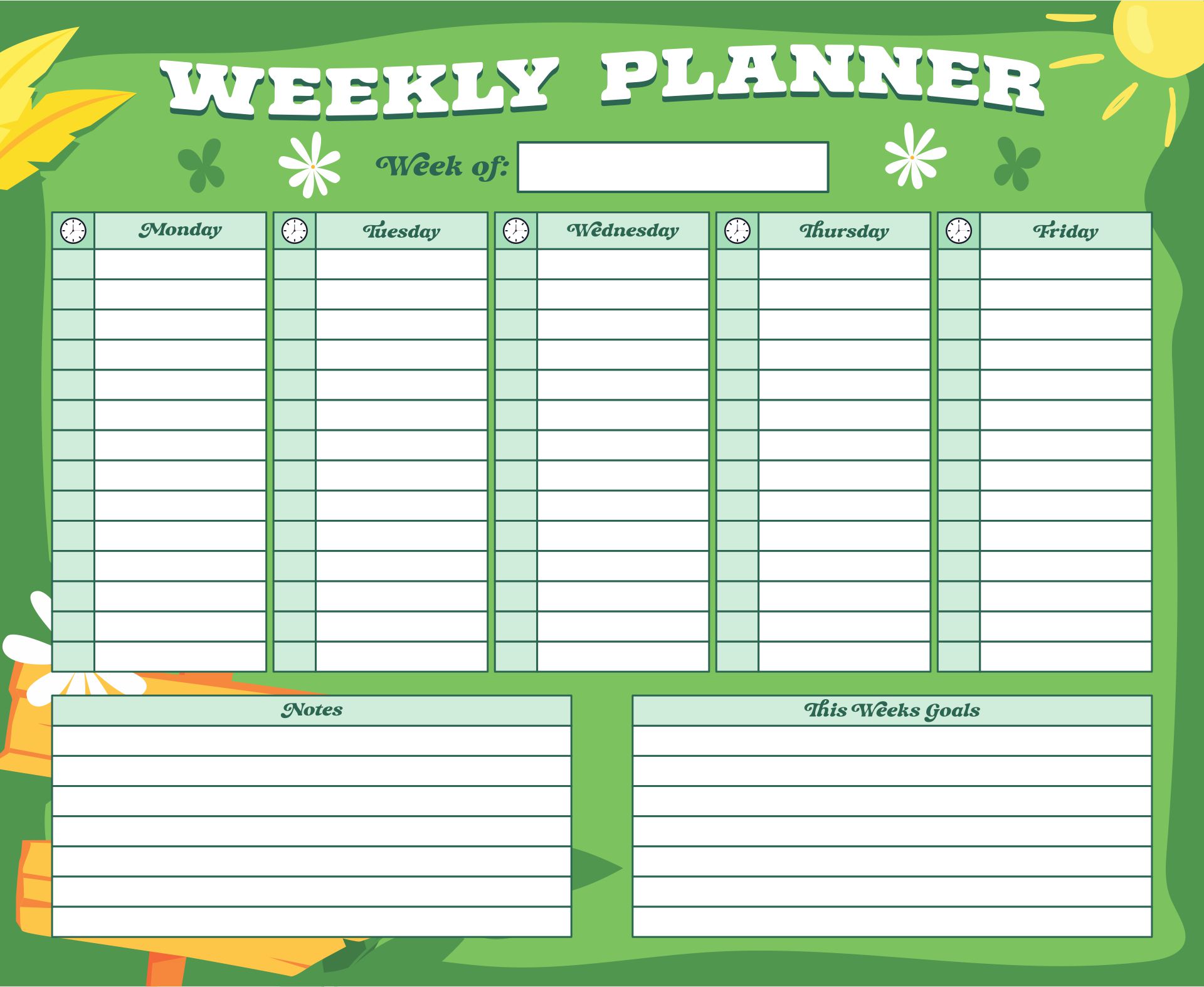 work planner monday to friday 26
