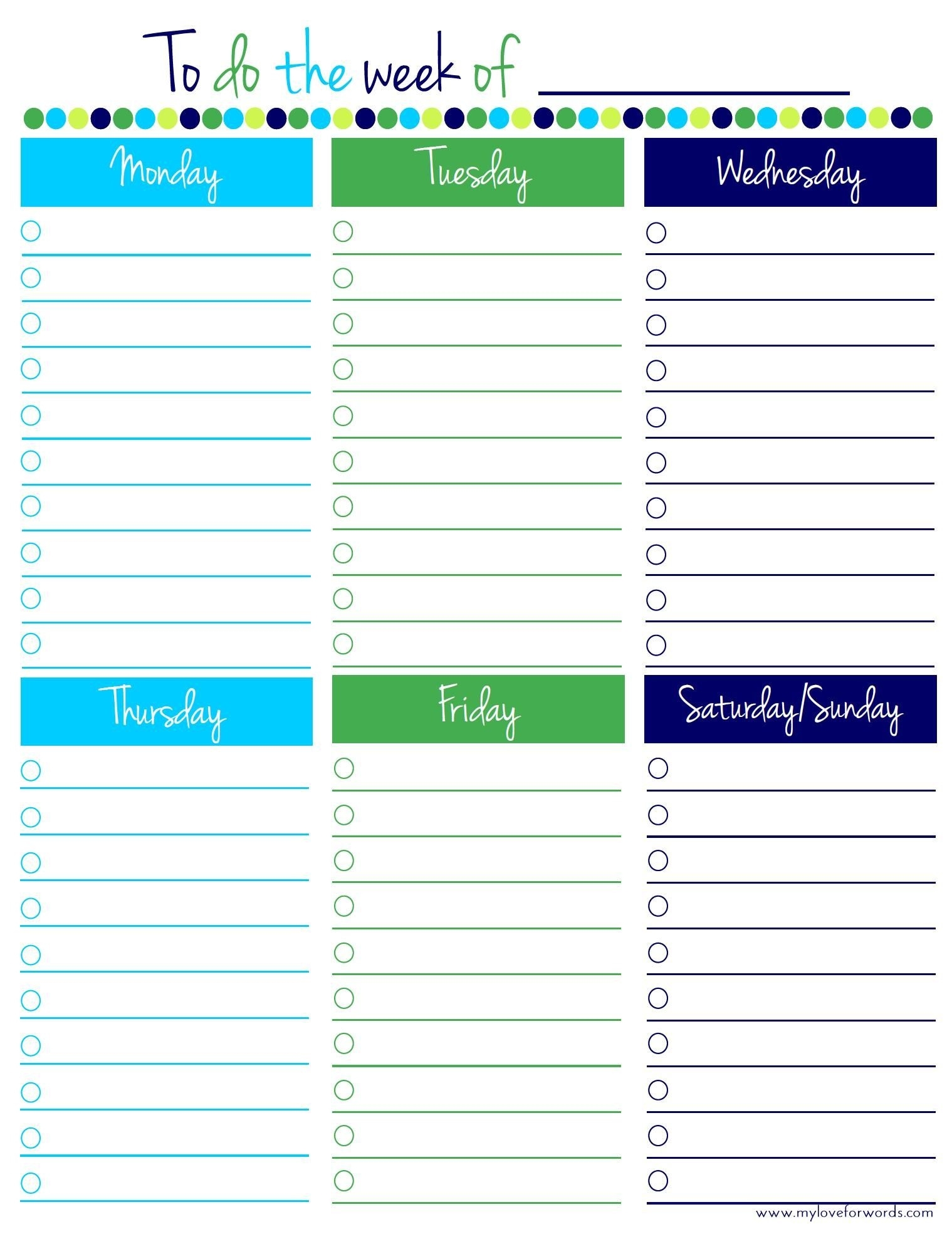 work planner monday to friday 27