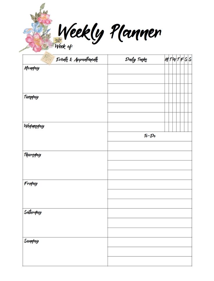 work planner monday to friday 28