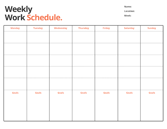 work planner monday to friday 30
