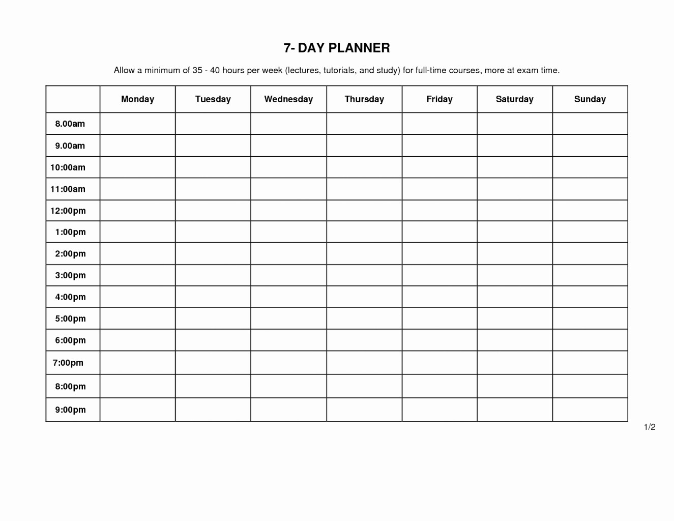 work planner monday to friday 37