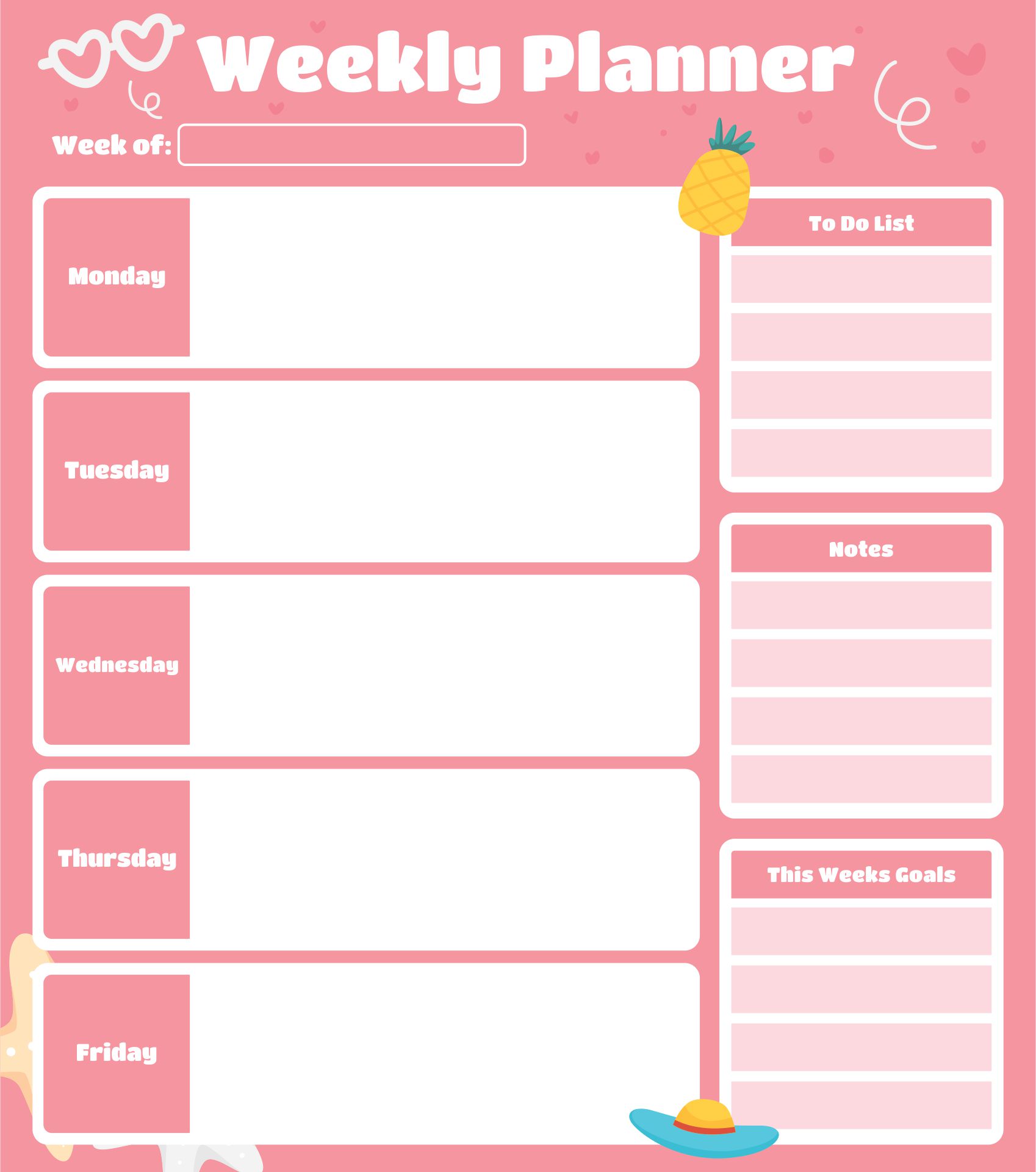 work planner monday to friday 4