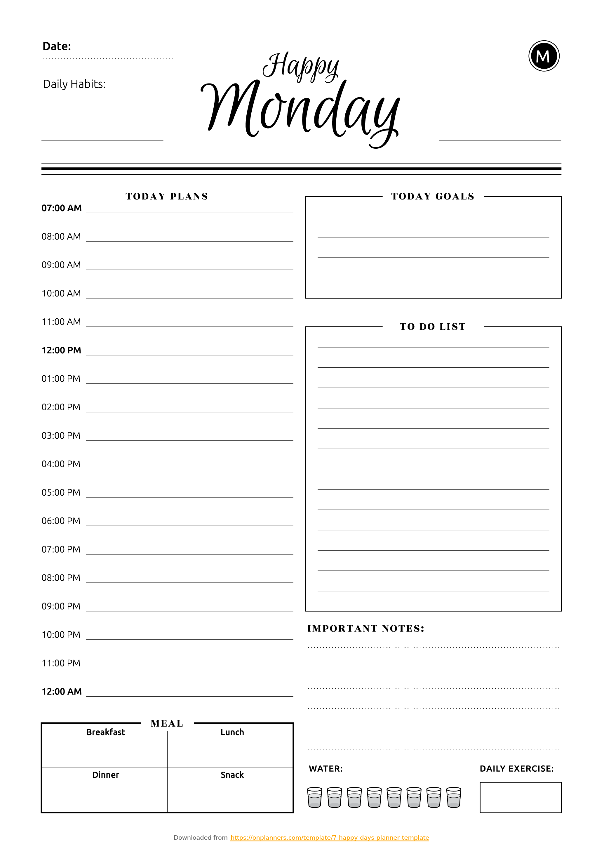 work planner monday to friday 44