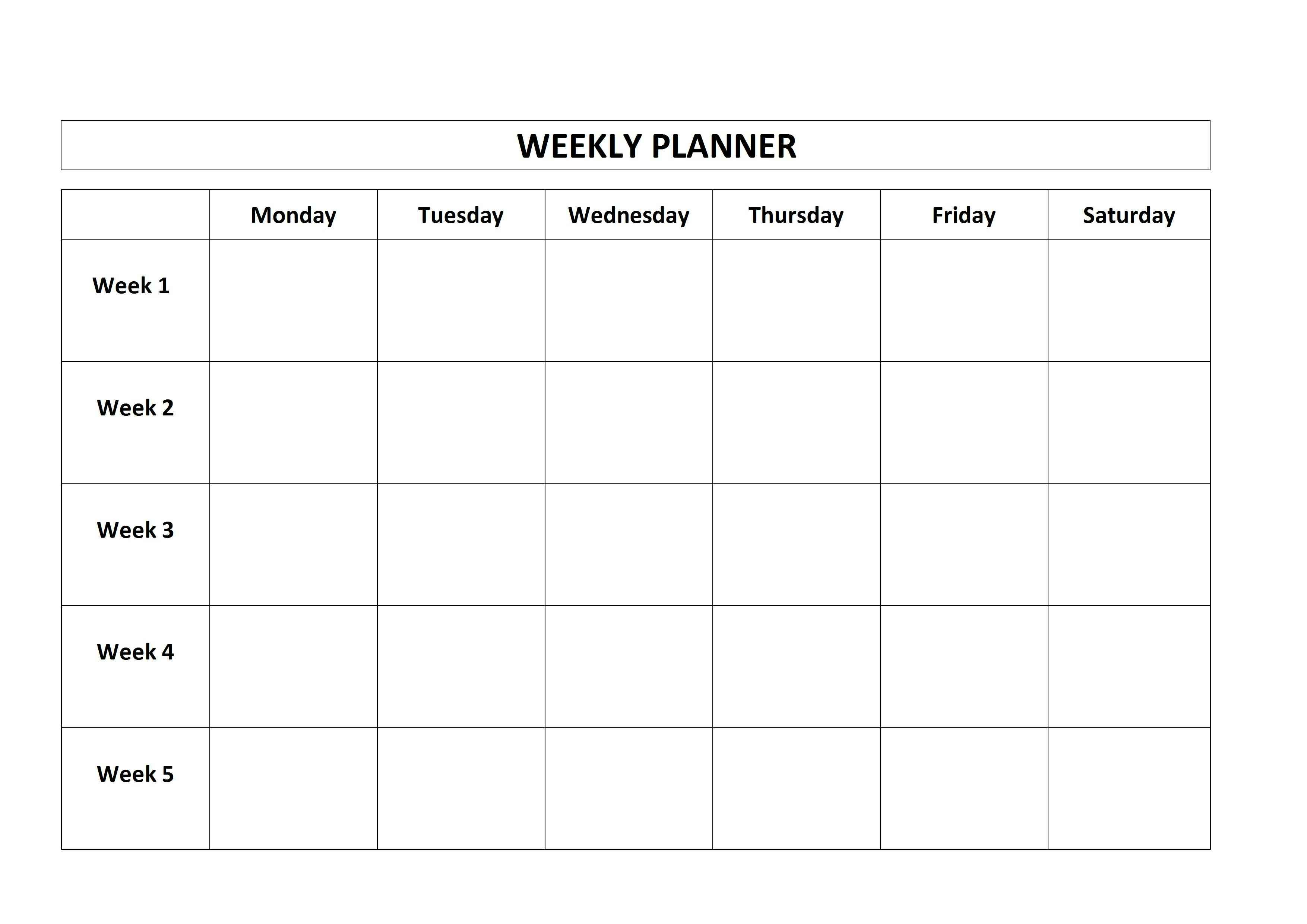 work planner monday to friday 5