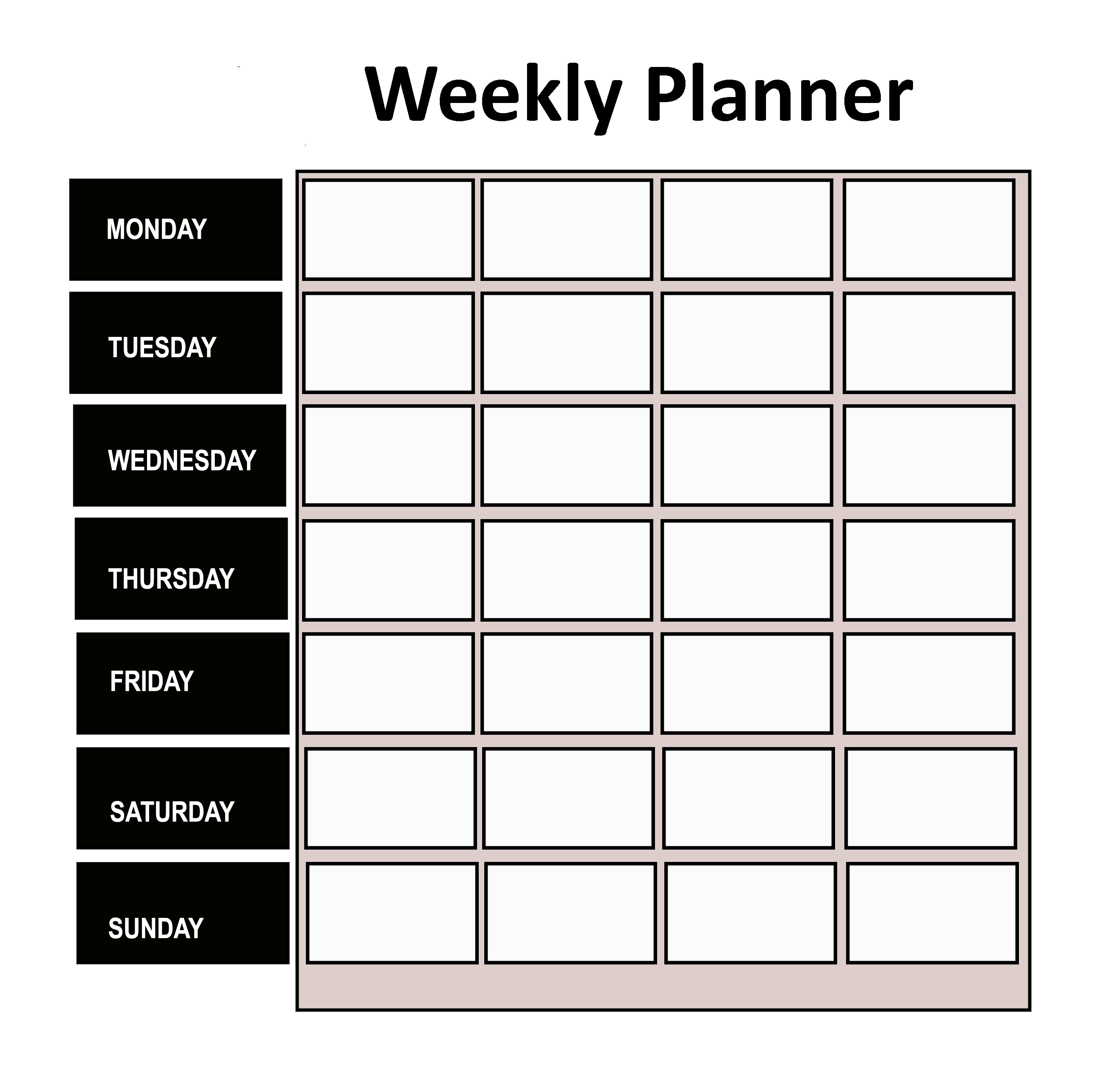 work planner monday to friday 50