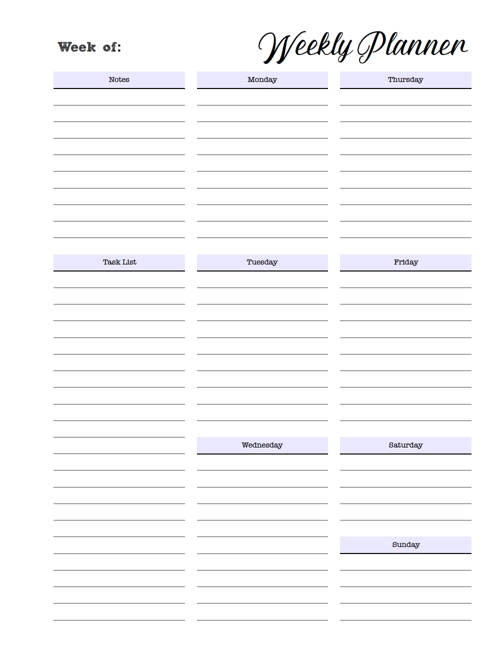 work planner monday to friday 53