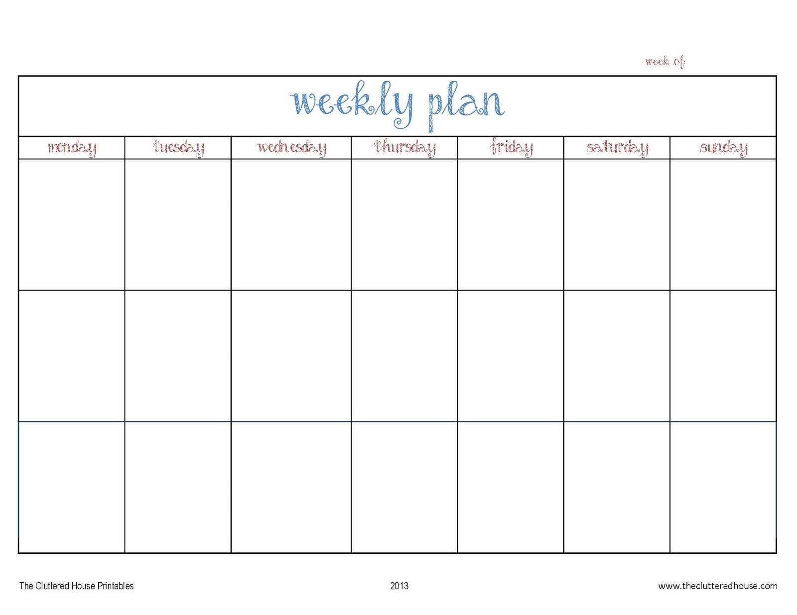 work planner monday to friday 9