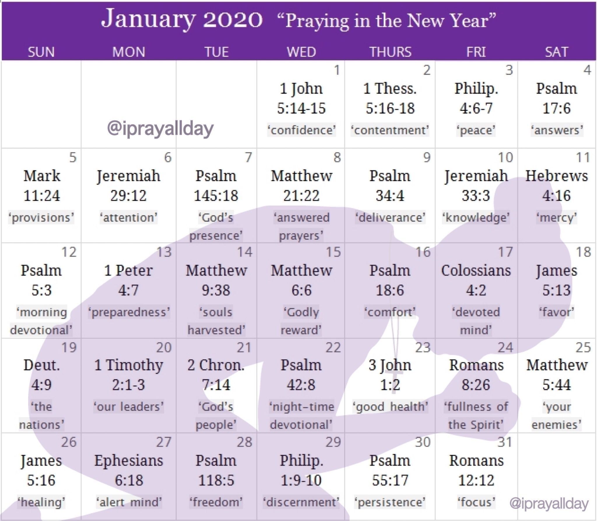 work prayer calendar tempate 24