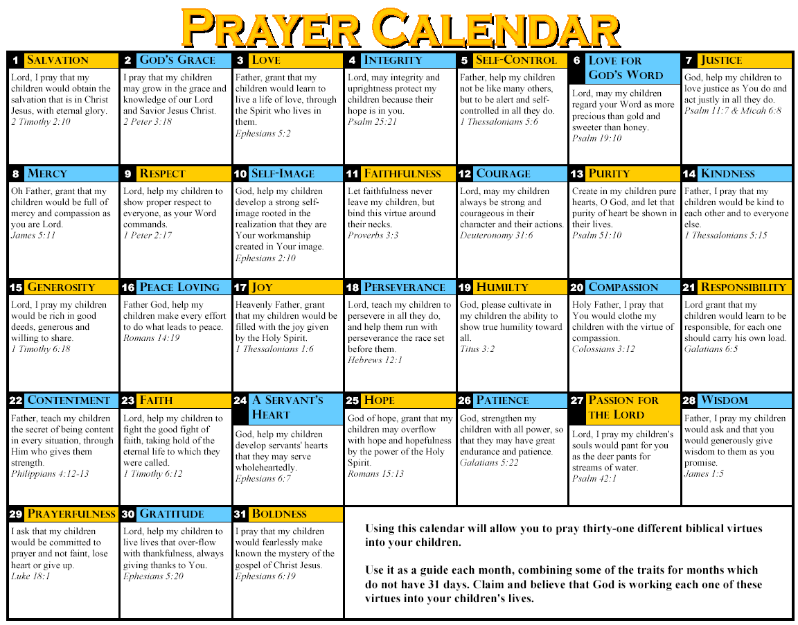 work prayer calendar tempate 54