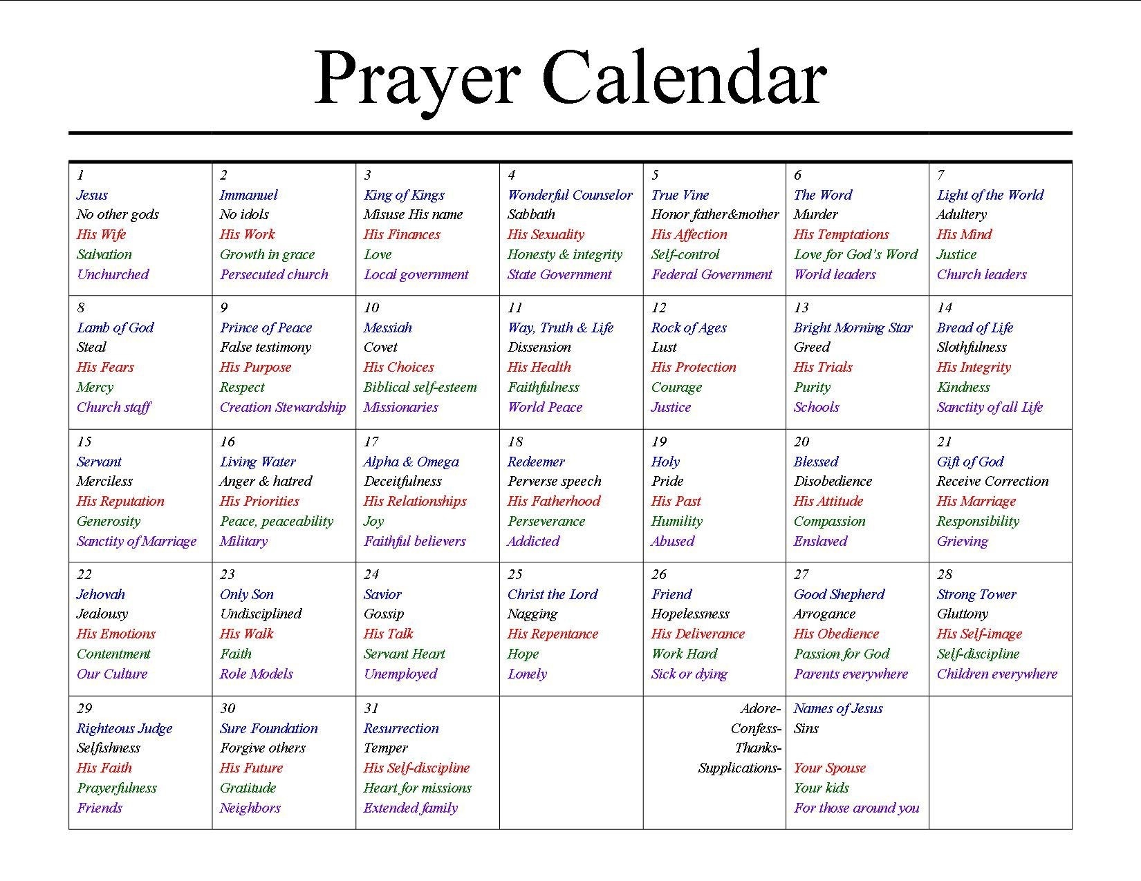 work prayer calendar tempate 57