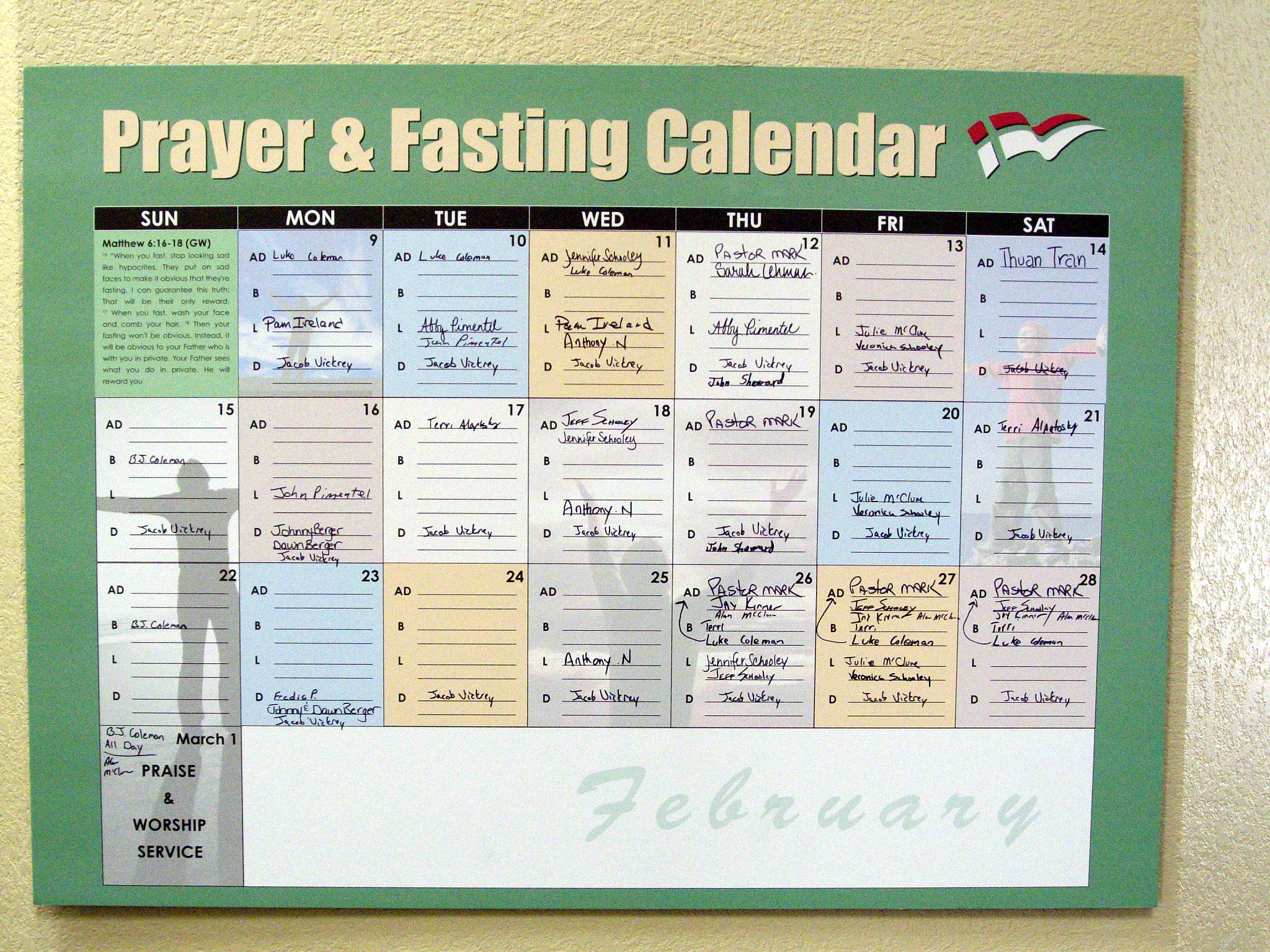 work prayer calendar tempate 60