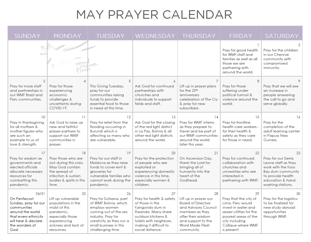 work prayer calendar tempate 61
