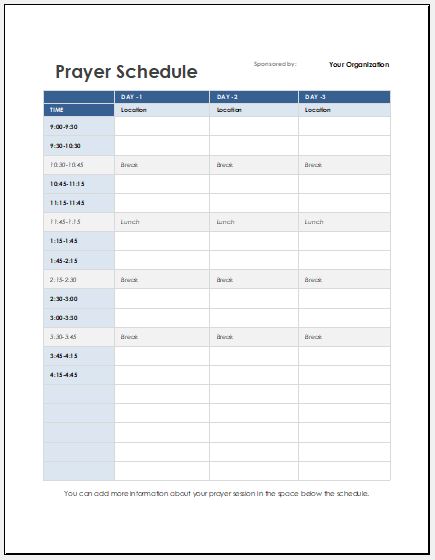 work prayer calendar tempate 7