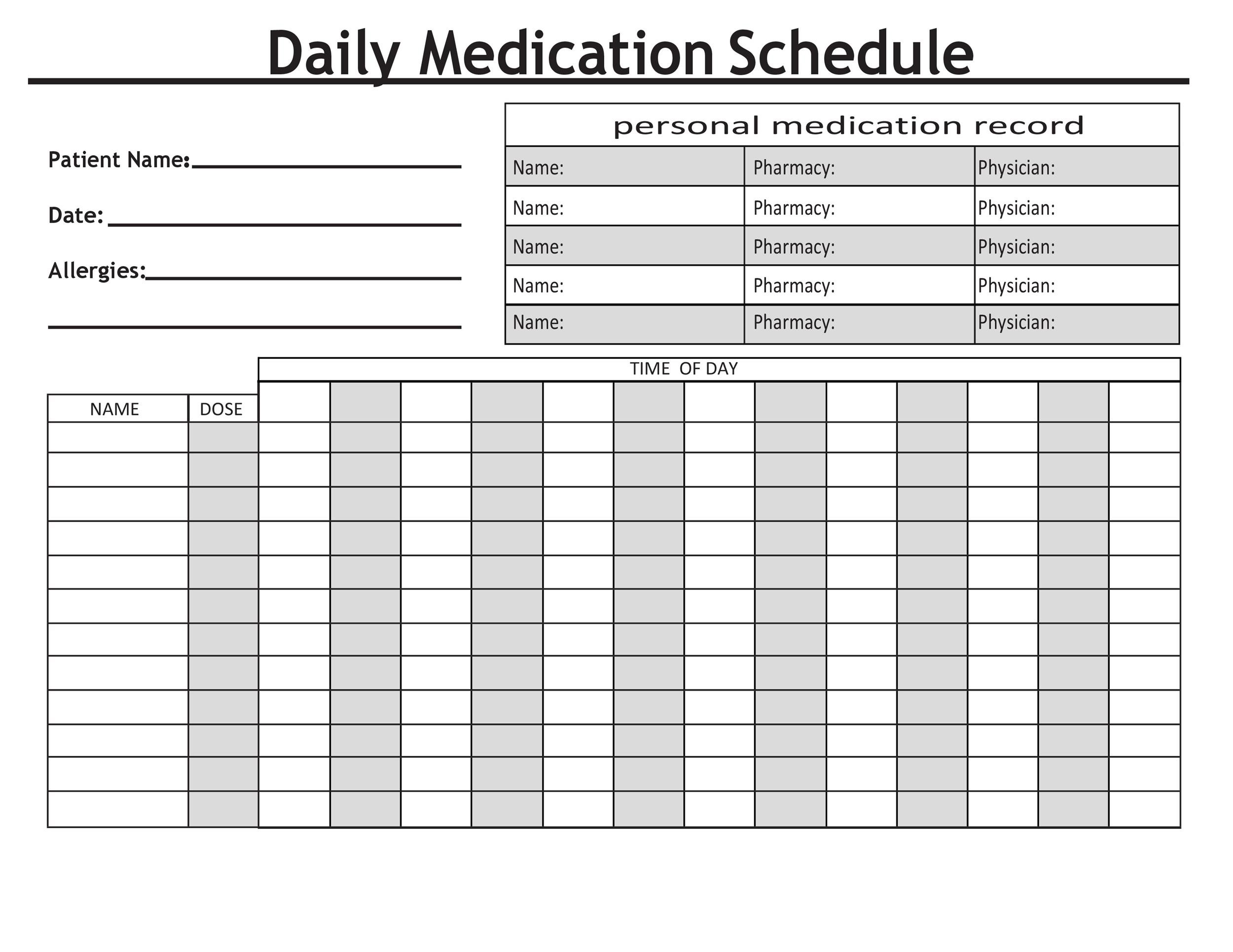 28 day calendar for multi dose medications 12