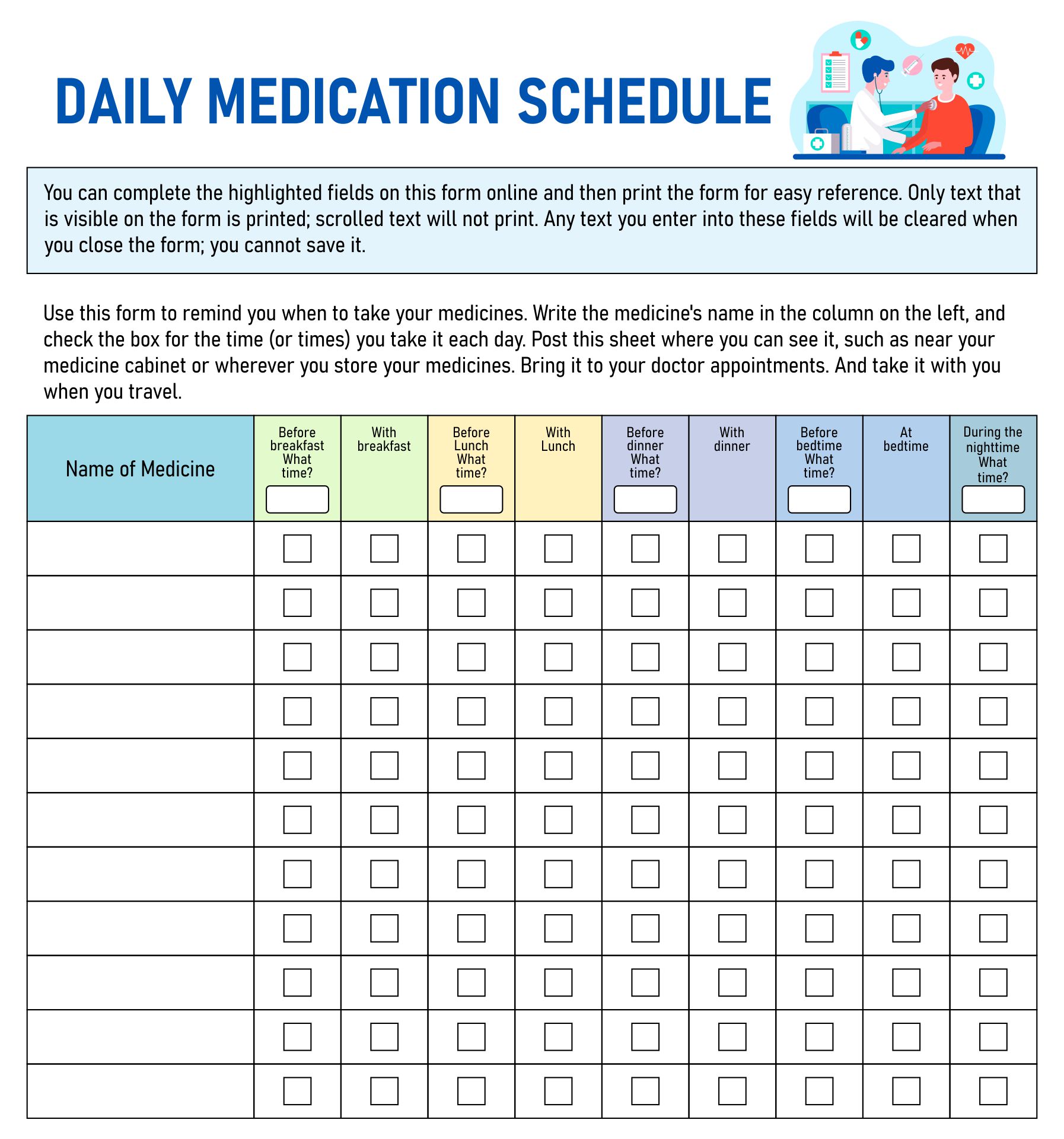 28 day calendar for multi dose medications 21