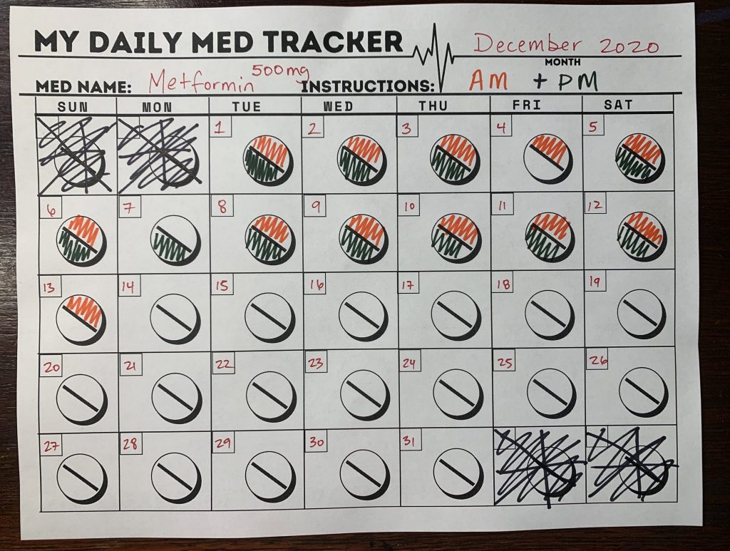 28 day calendar for multi dose medications 24