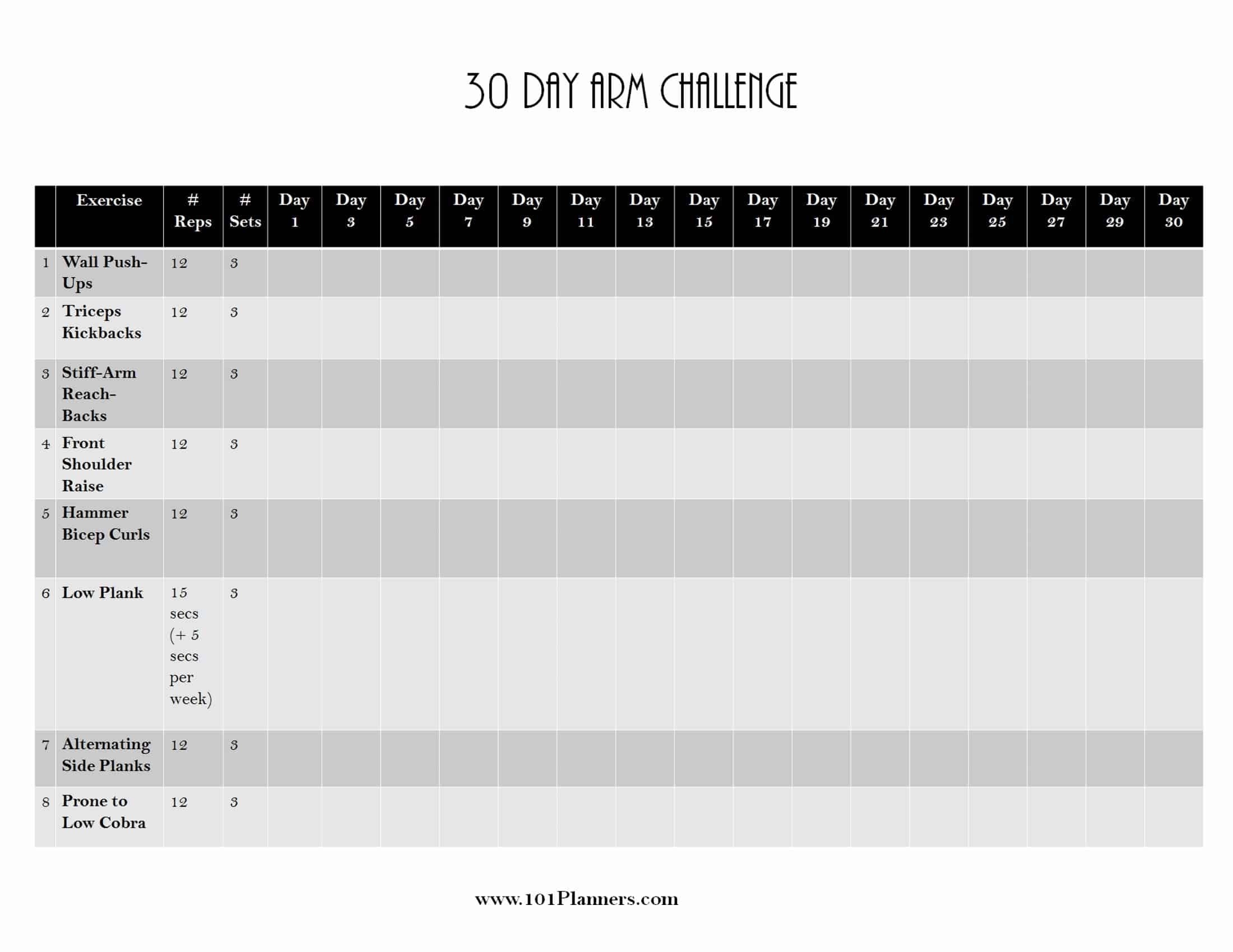 30 day free fillable blank template workout 27