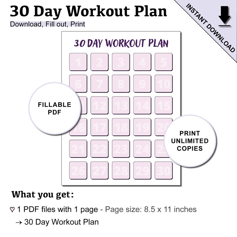 30 day free fillable blank template workout 5