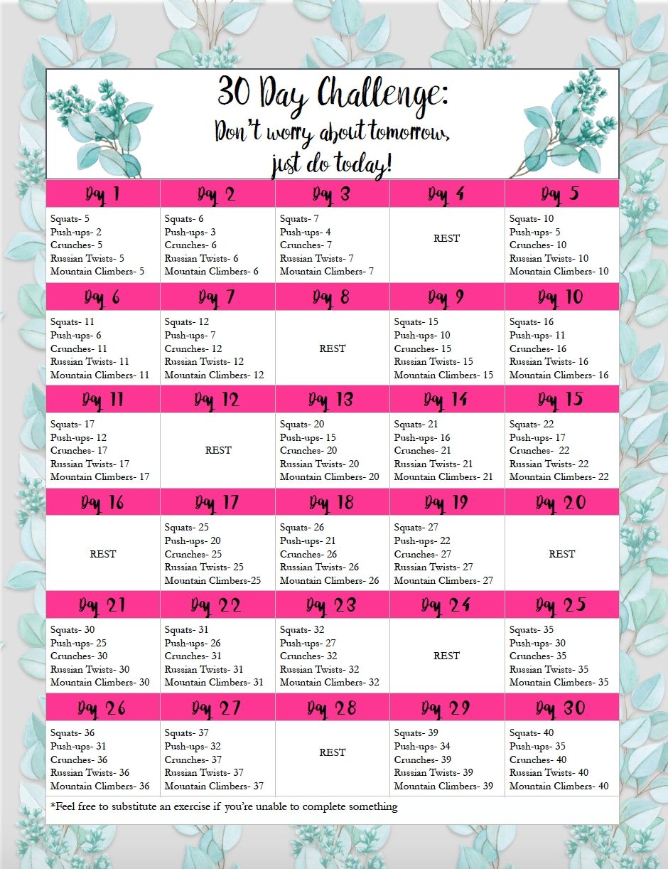 30 day printable workout schedule 23