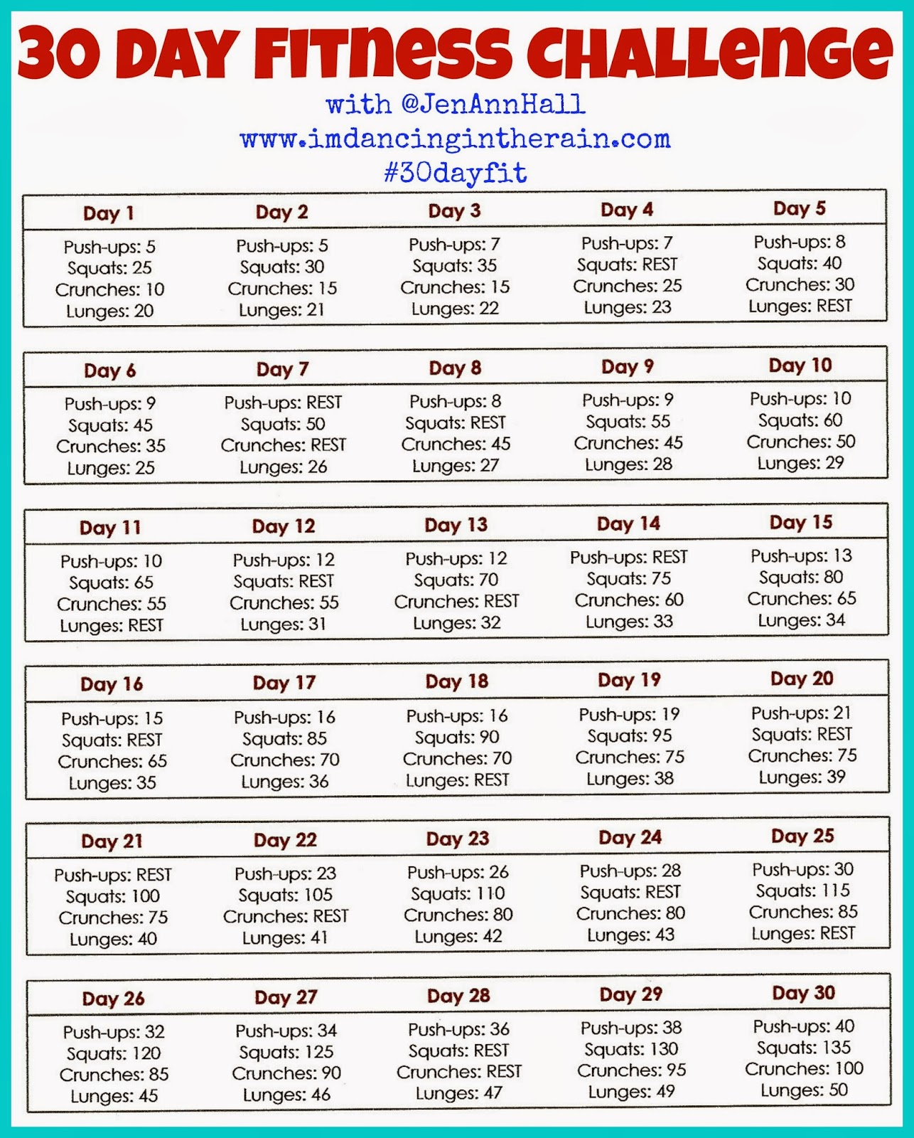 30 day printable workout schedule 36