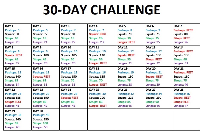30 day printable workout schedule 44