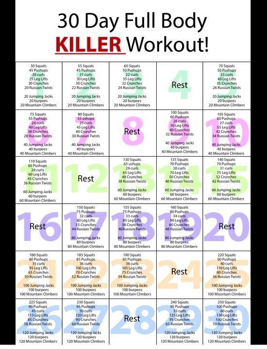 30 day printable workout schedule 45