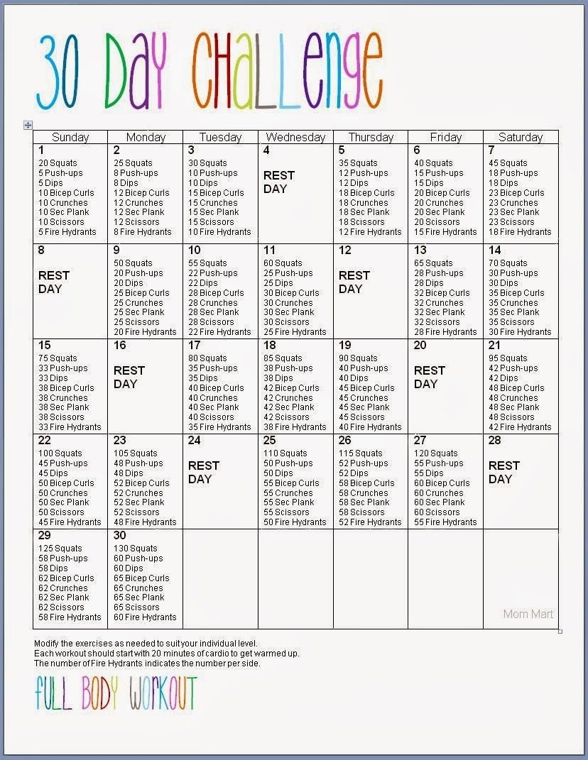 30 day printable workout schedule 55