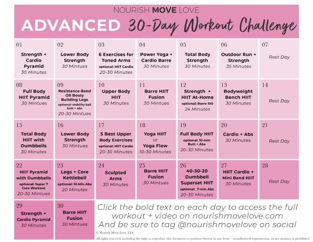 30 day printable workout schedule 56
