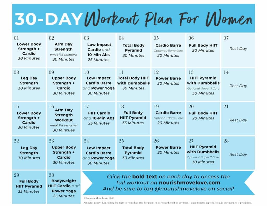 30 day printable workout schedule 63