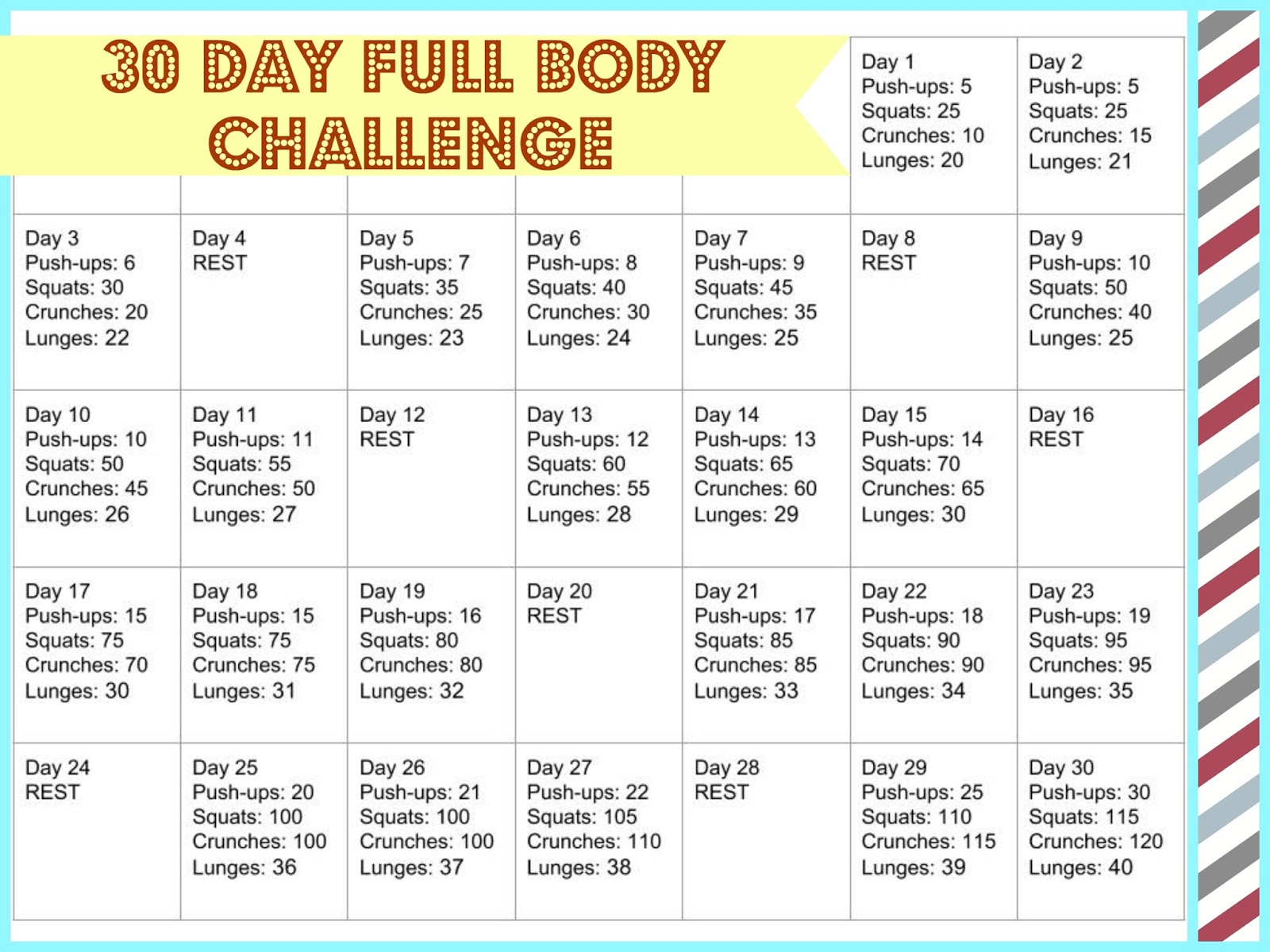 30 day printable workout schedule 66