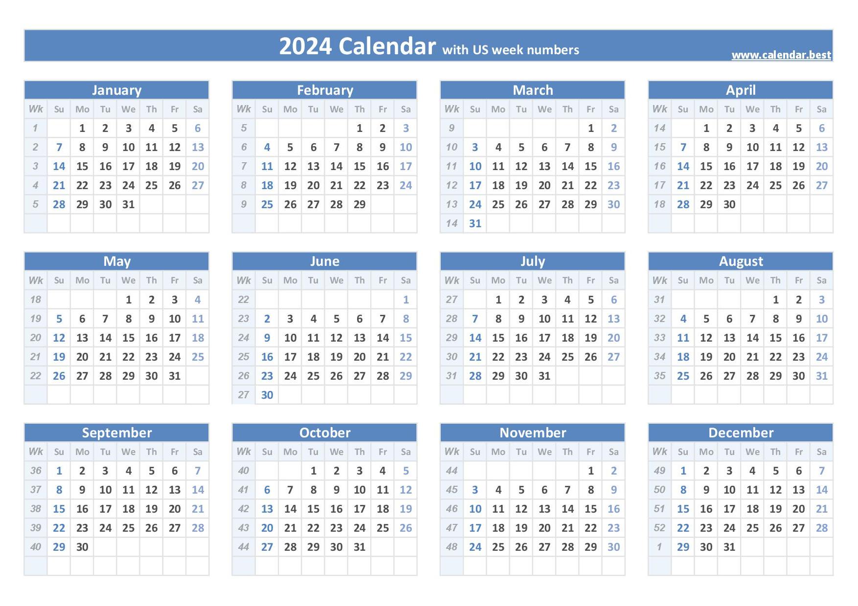 52 week numbered calendar 2024 3