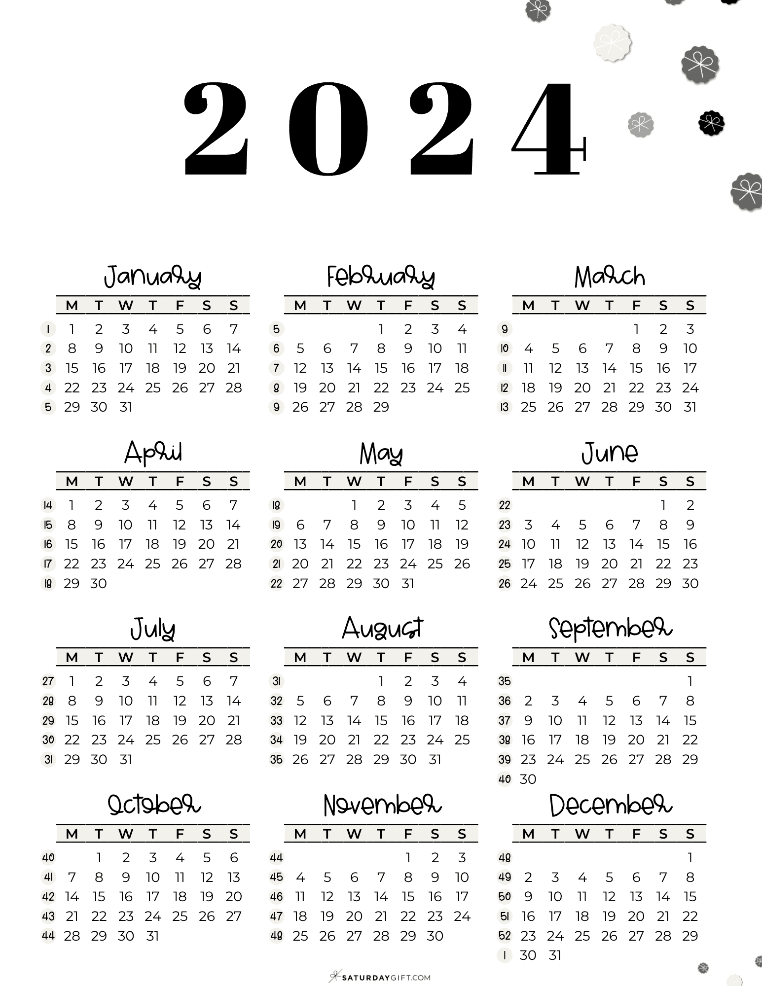 52 week numbered calendar 2024 4