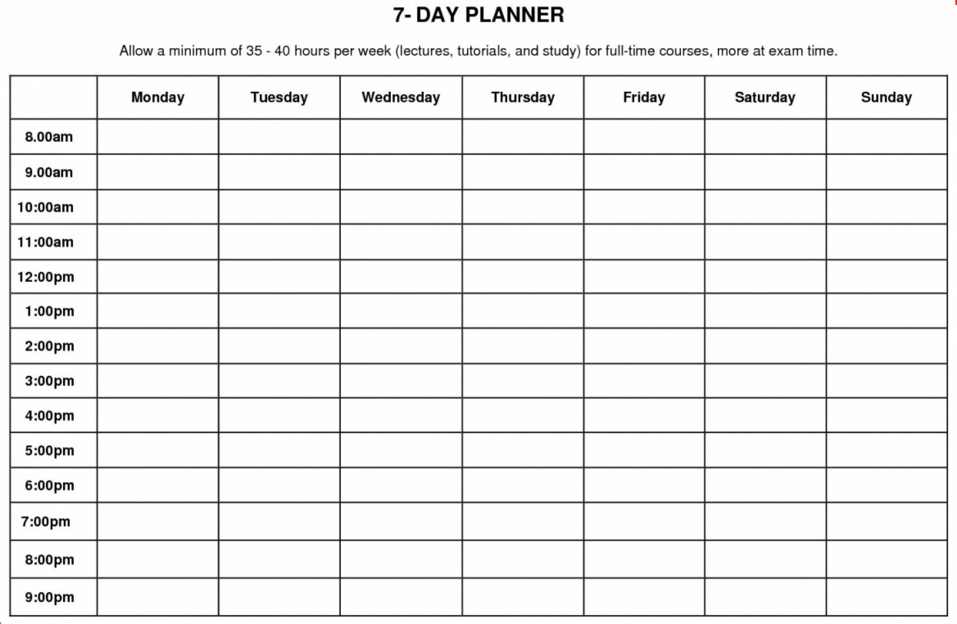 blank 7 day calendar template 50