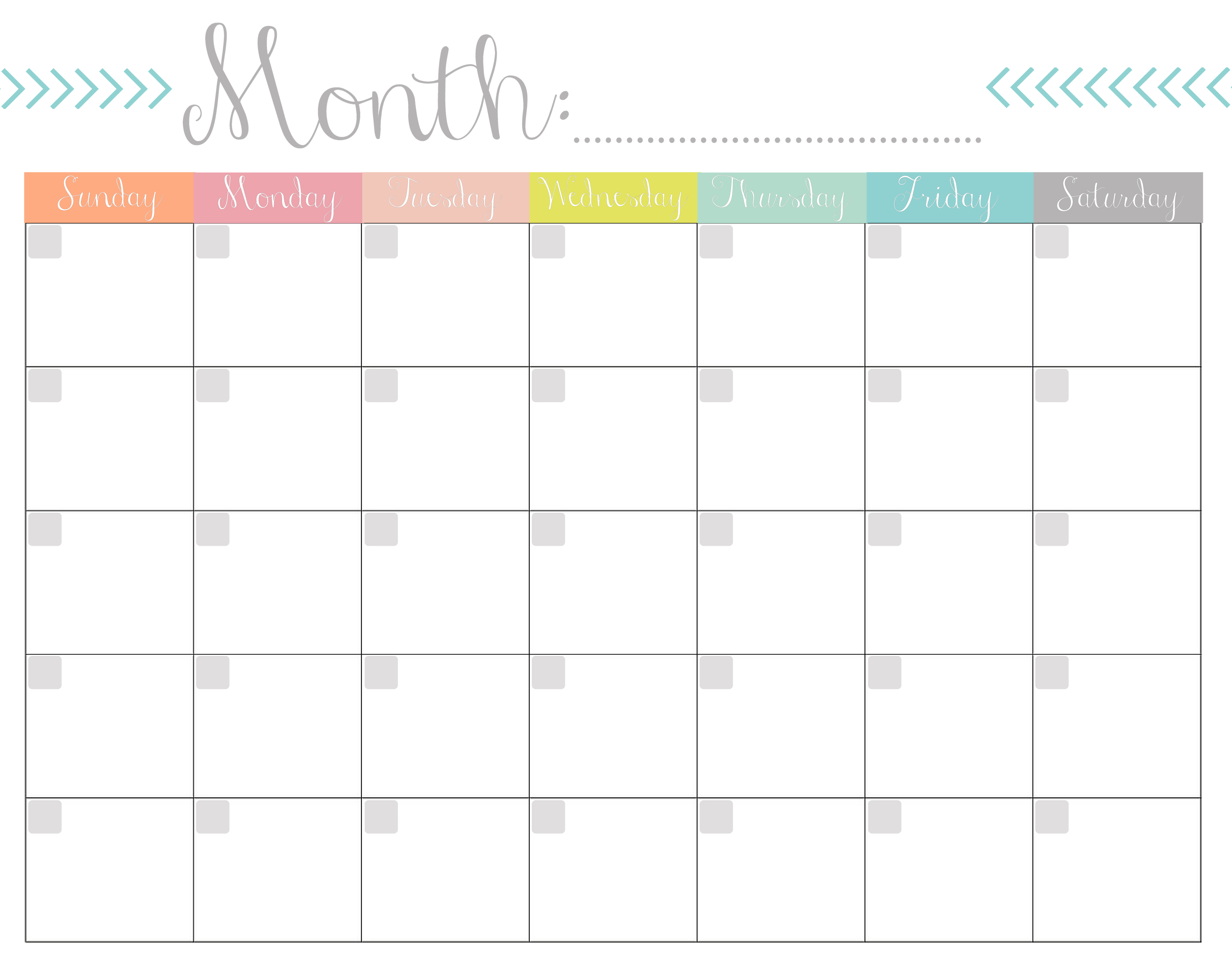 blank monthly calendar page without the year 19