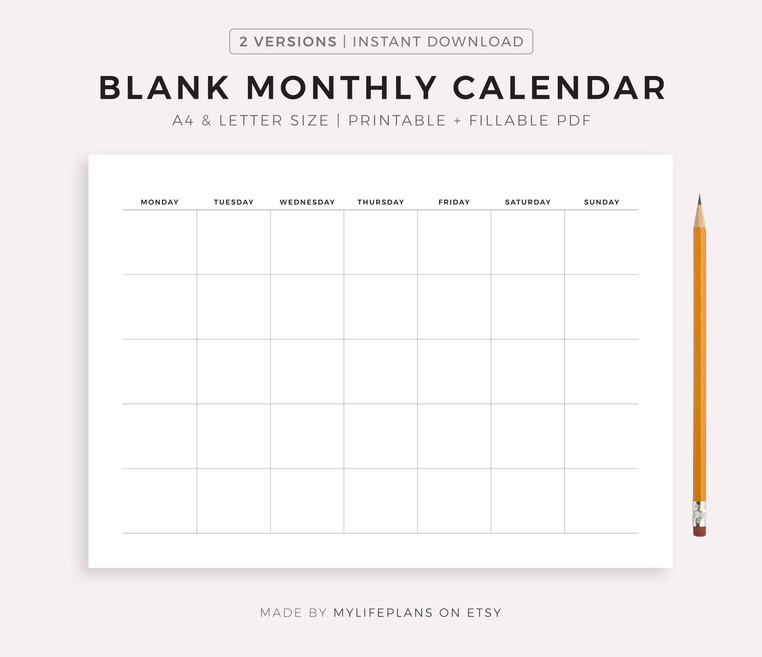blank monthly calendar page without the year 34