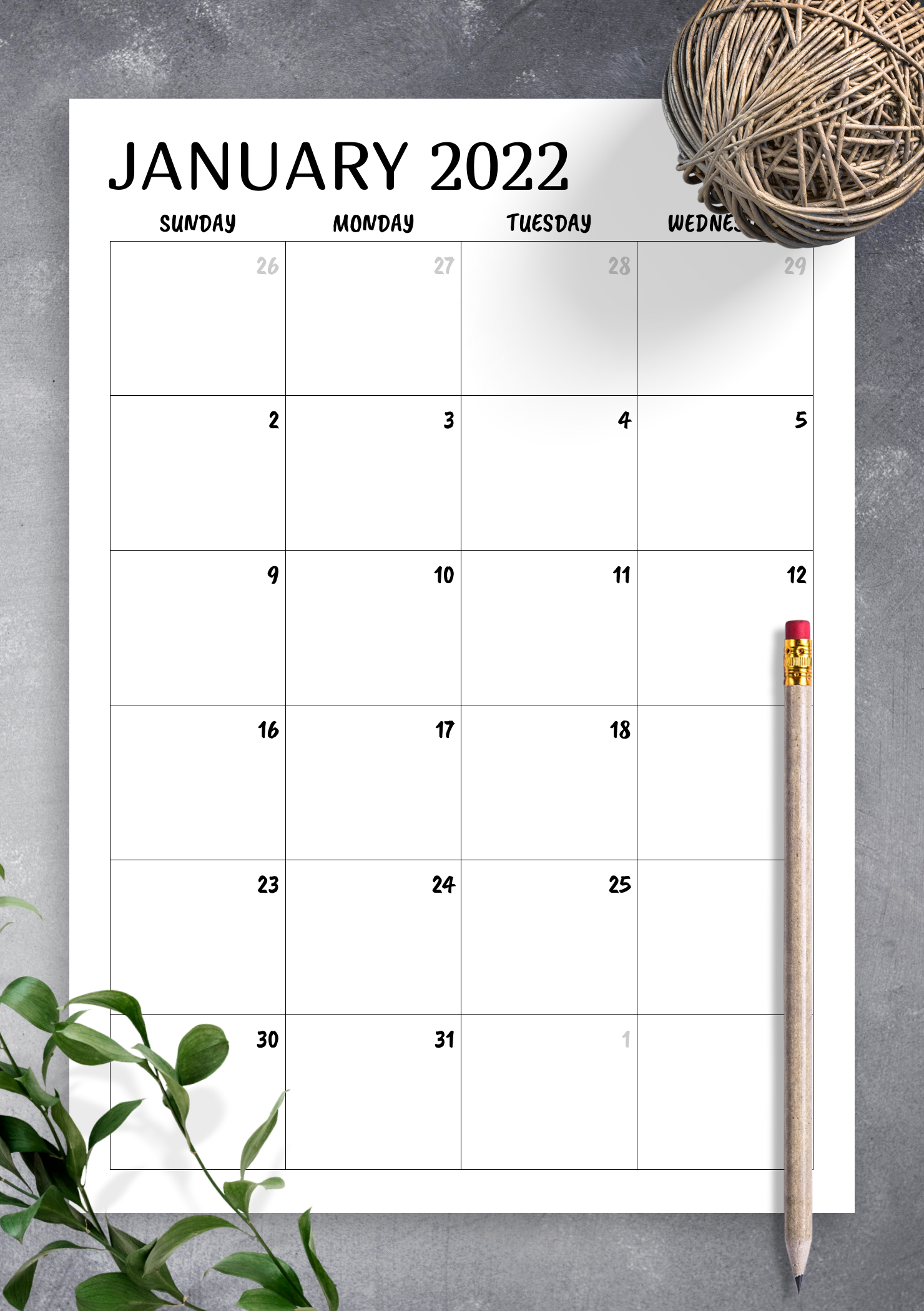 blank monthly calendar page without the year 36